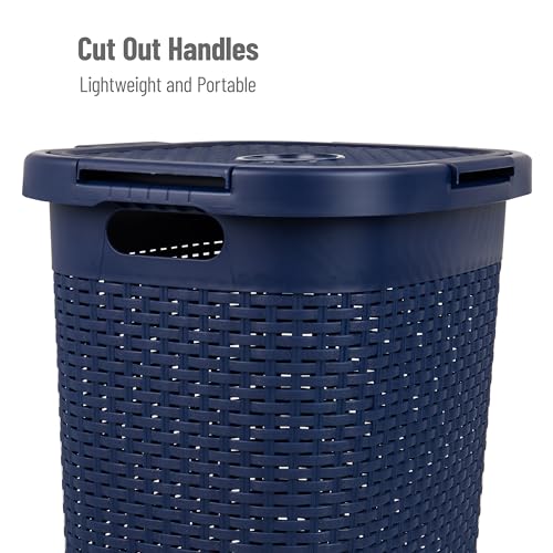 60L Slim Laundry Hamper with Lid, Wicker Style, Set of 2, Gray Q455886