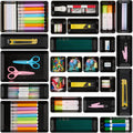 PrimeCook Shop 25 PCS Office Desk Drawer Organizers Set,4-Size Versatile Plastic Drawer Organizer Trays,Storage Bins for Desk Accessories Office Organizers and Storage, Bathroom, Makeup, Vanity,Black