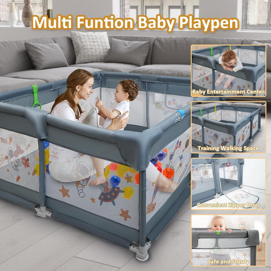 Baby Playpen 50x50 Large Play Yard with Gate, Anti-Slip Base, Gray C319468