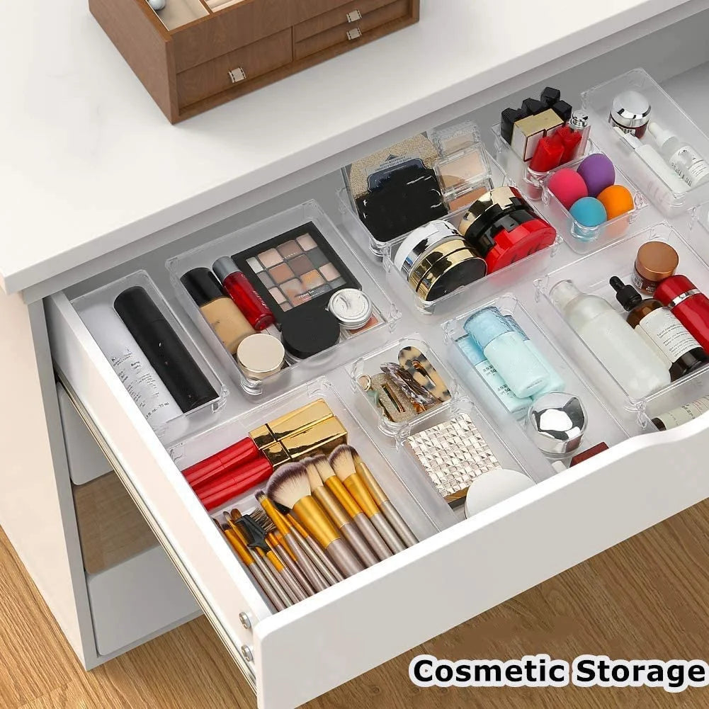 Clear Drawer Organizer Trays 4-Size Dividers Storage Boxes Y896172