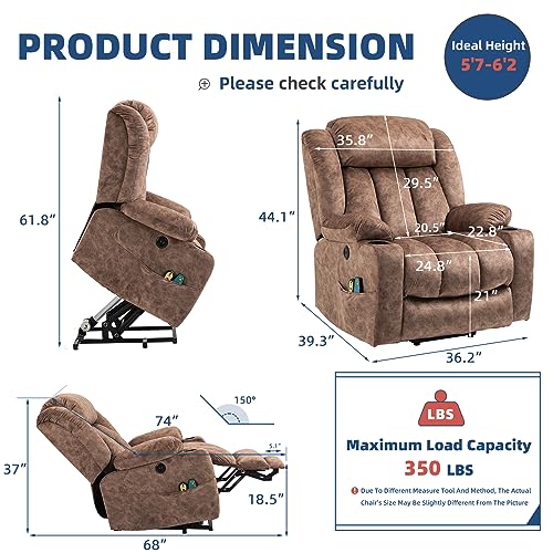 Electric Power Lift Recliner Chair with Extended Footrest for Elderly, Fabric Gray T470