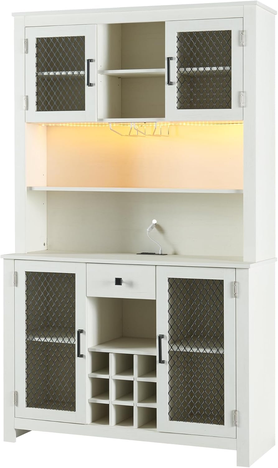 70" Rustic Sideboard Buffet with LED, Outlets and Wine Rack X99871