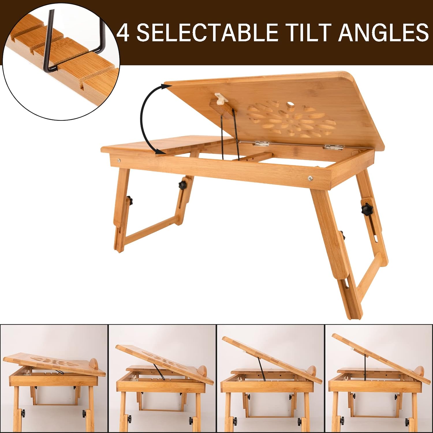 Adjustable Bamboo Laptop Desk Bed Tray N138738