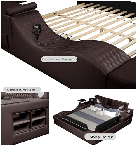 Queen Size Smart Bed Frame with Massage Recliner and Storage G4037