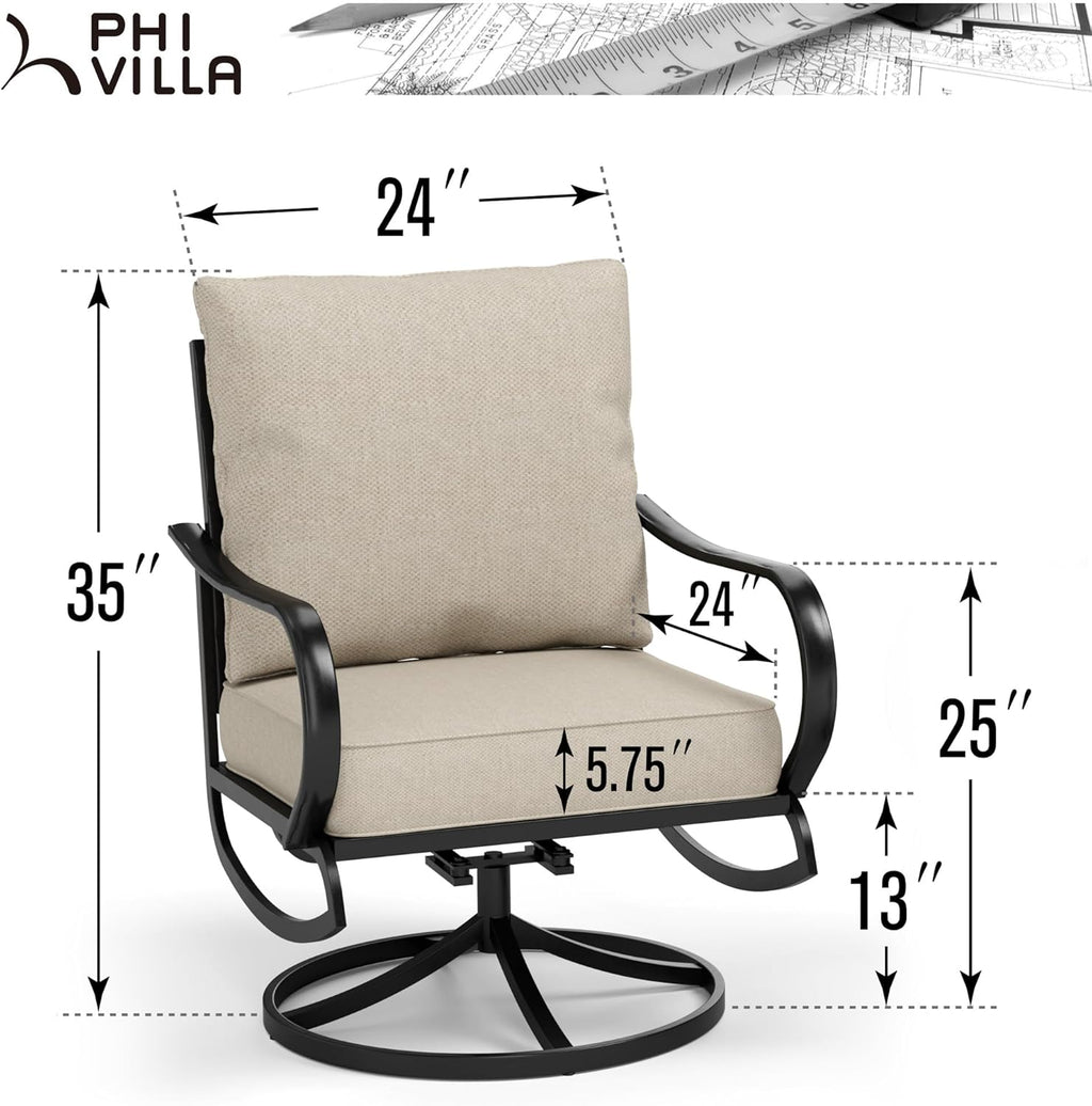 Patio Chair Set for 2, Outdoor Conversation Set with Swivel Padded Sofa Chairs, Metal Frame S9418