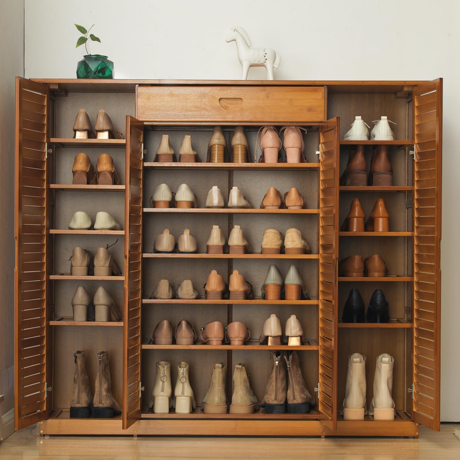 Bamboo 7-Tier Shoe Organizer with Drawer and Boots Holder F207