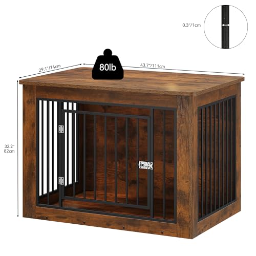 Dog Crate Furniture for Large Dogs, Side End Table, Indoor Kennel up to 60 lb, Rustic Brown W4096