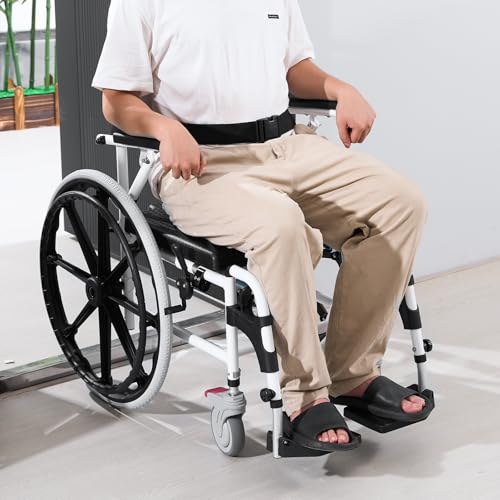 Shower Wheelchair, 17.5in Width Aluminum Alloy, Adjustable Rolling Chair with Brake for Disabled Adult J838