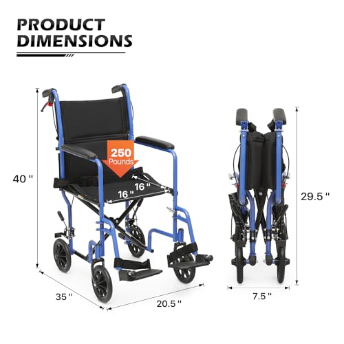 Lightweight Wheelchair for Adults with Locking Hand Brakes, Folding Back, 16 Inch Seat S3855
