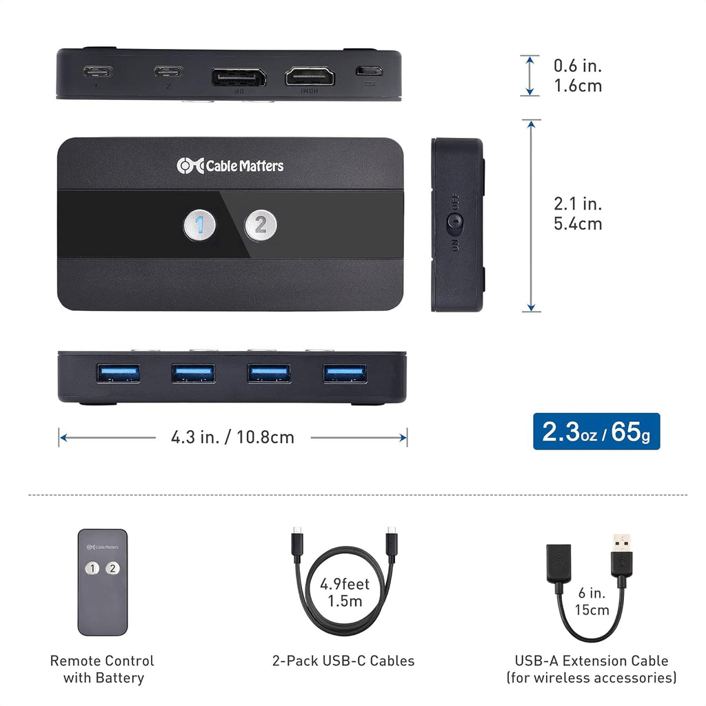 USB C KVM Switch for 2 Computers, 4K 60Hz with HDMI and DisplayPort L60025