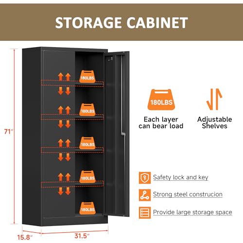 Metal Storage Cabinet with 2 Doors and 4 Adjustable Shelves, 71 Inch K70535