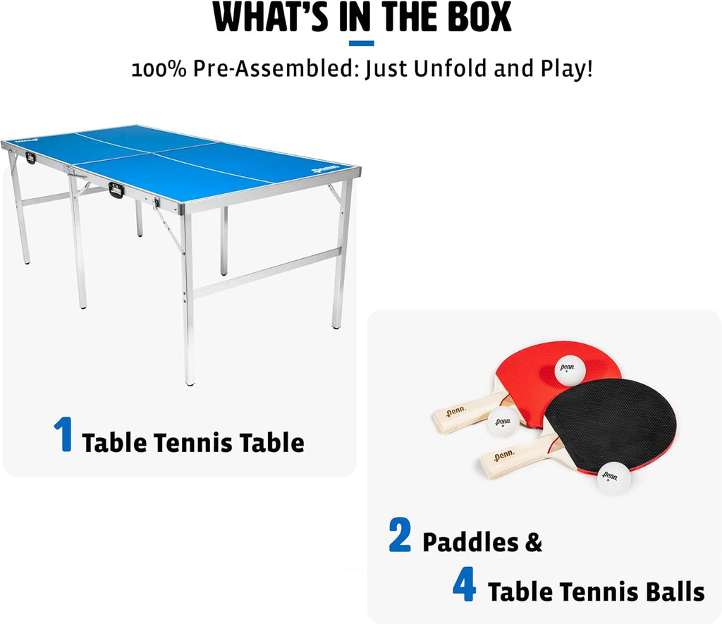 Portable 6ft Table Tennis Table with Net, 2 Paddles and 4 Balls P252