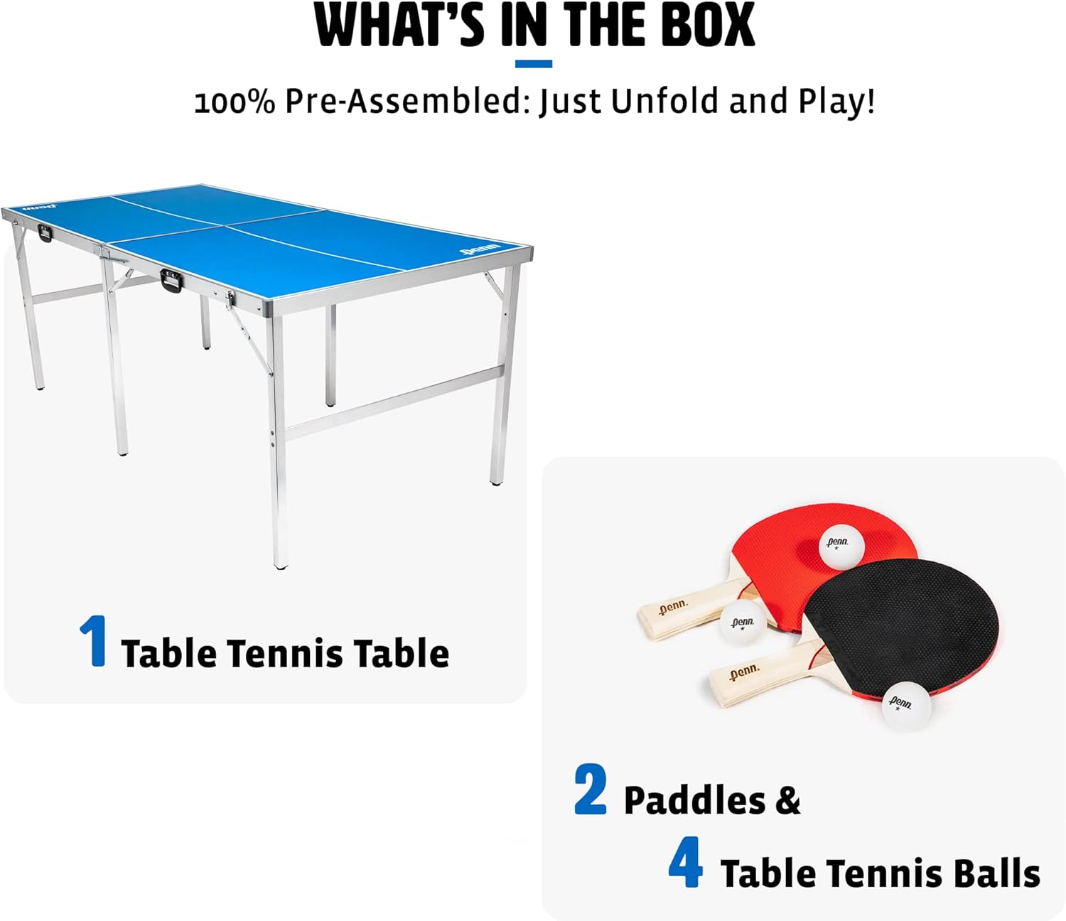 Portable 6ft Table Tennis Table with Net, 2 Paddles and 4 Balls P252