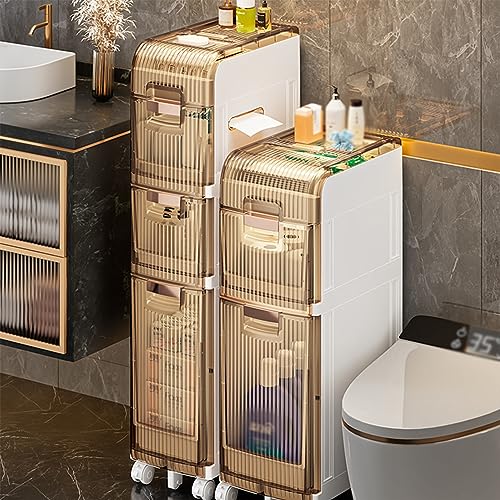 Waterproof Bathroom Storage Cabinet with Wheels and Drawers Q57969