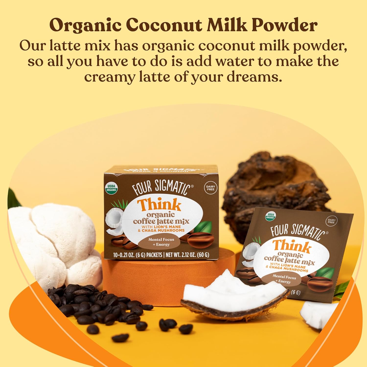 Organic Instant Coffee Latte Mix with Lion's Mane, Chaga Mushrooms & Coconut Milk Powder E480