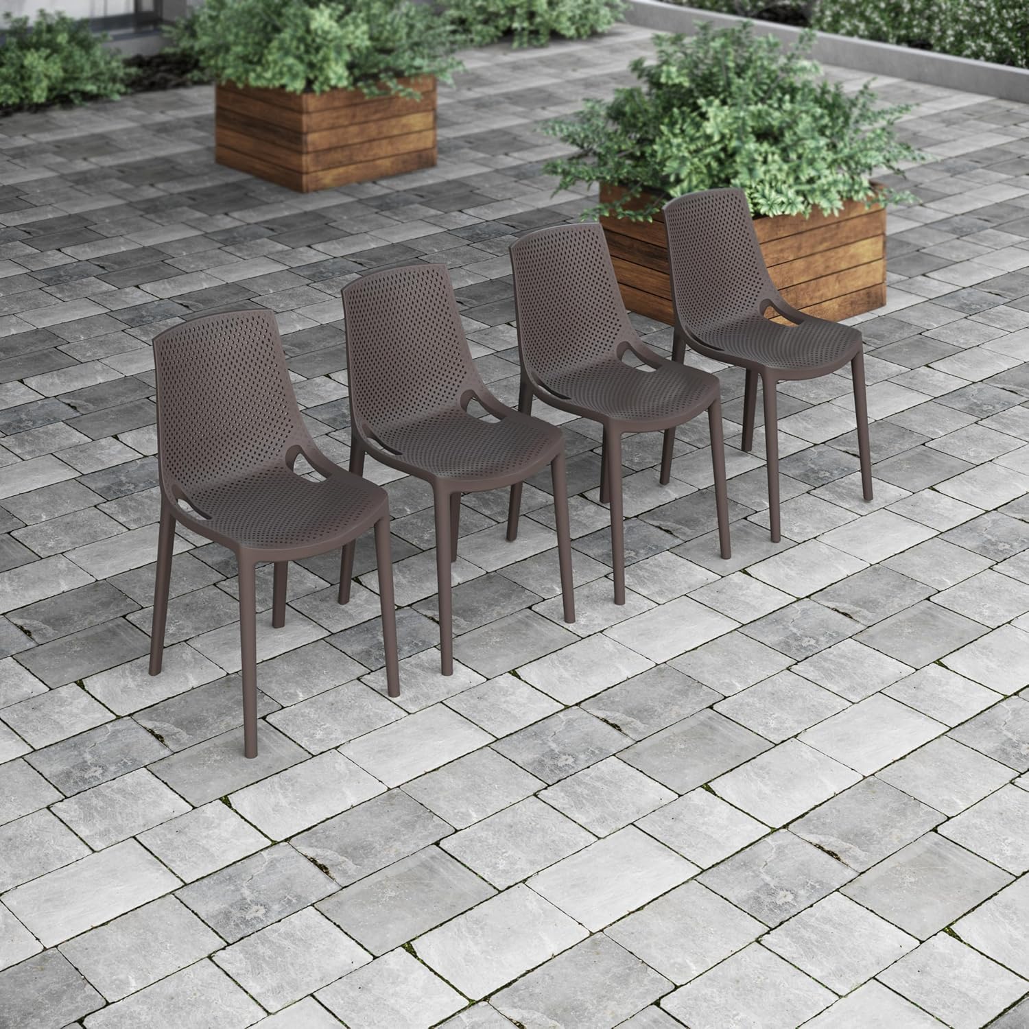 9 Piece Patio Dining Set with Teak Table and Brown Resin Chairs Q82120
