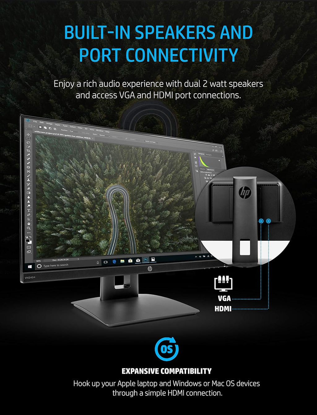 23.8-Inch Full HD 1080p IPS LED Monitor with Built-In Speakers and VESA Mounting R832