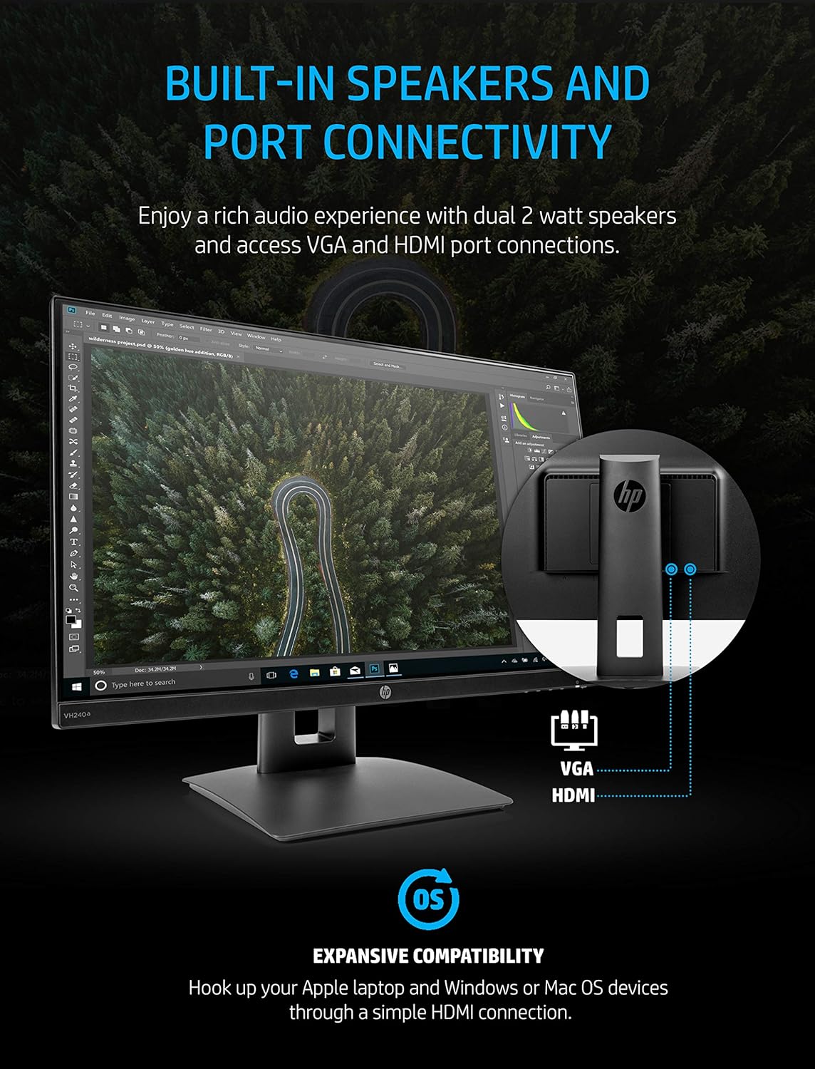 23.8-Inch Full HD 1080p IPS LED Monitor with Built-In Speakers and VESA Mounting R832