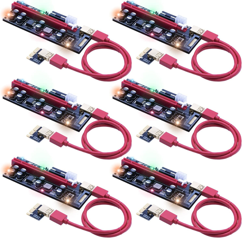 Mailiya 009s Pro PCIe Riser, Dual Chip PCI-Express GPU Riser,16X to 1X Powered Riser Adapter Card w/10 Solid Capacitors/RGB LED Light/60cm USB 3.0 Cable Pack of 2
