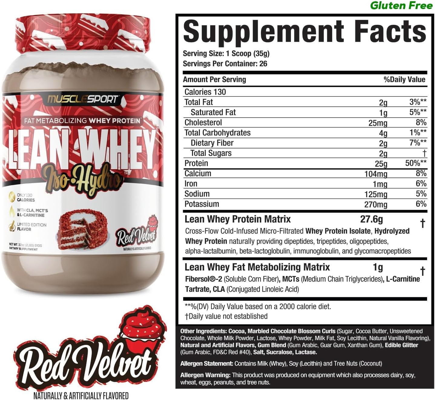 Lean Whey Protein Powder, 25g Protein per Scoop, Low Carb W829
