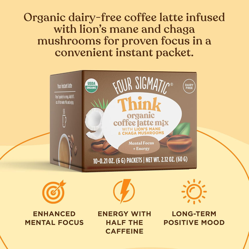 Organic Instant Coffee Latte Mix with Lion's Mane, Chaga Mushrooms & Coconut Milk Powder E480