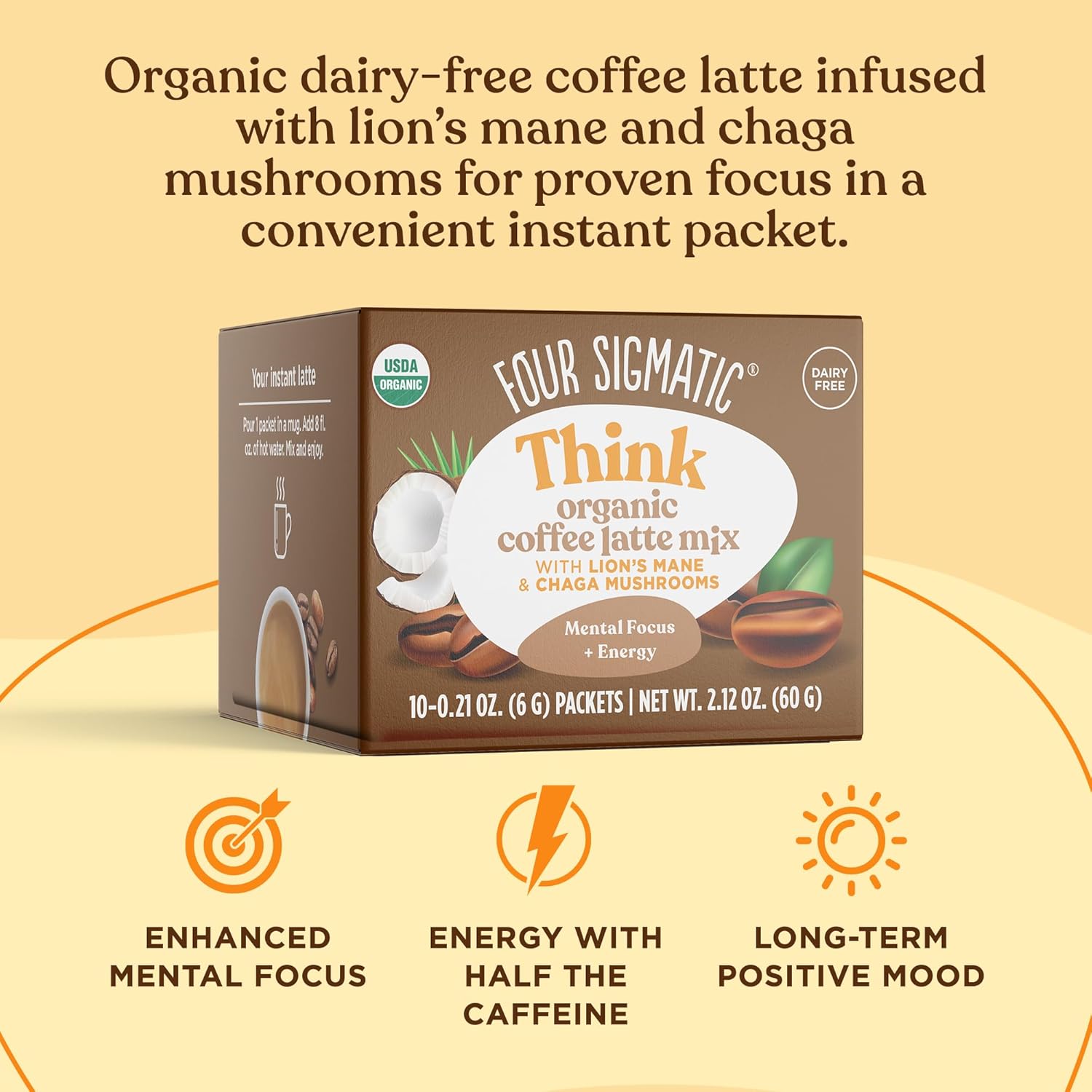 Organic Instant Coffee Latte Mix with Lion's Mane, Chaga Mushrooms & Coconut Milk Powder E480