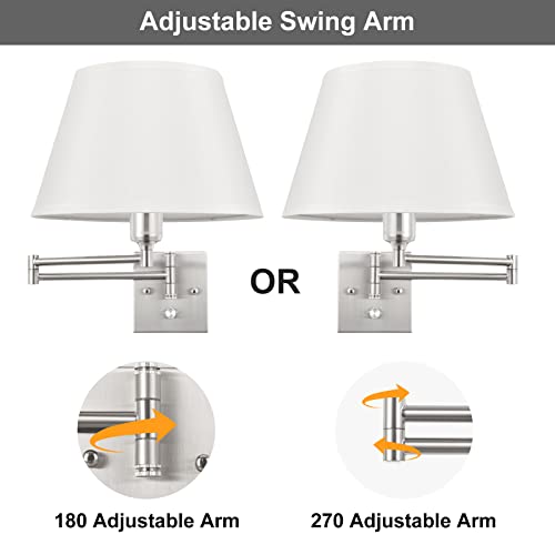 Dimmable Plug-in Wall Sconce Set of Two with Swing Arm and Beige Fabric Shade S403894