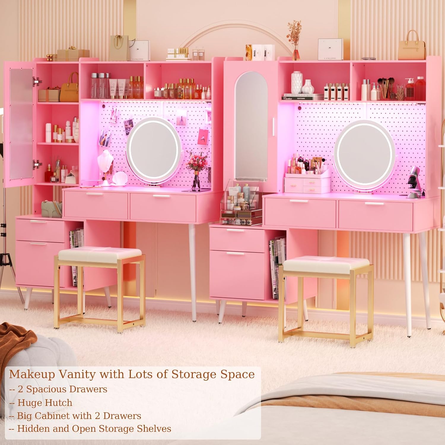 Vanity Desk with Mirror, LED Light & Charging Station, 48 Inch E133792