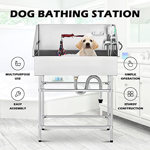 Stainless Steel Dog Washing Station for Home, Grooming Tub for Medium & Small Dogs O992