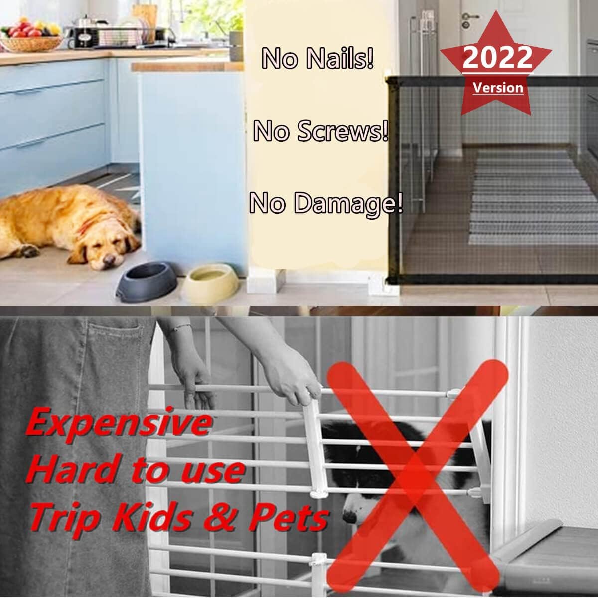 Retractable Mesh Pet Gate for Doorways, 43.3" W x 28.3" H, No Drilling, Black T155507