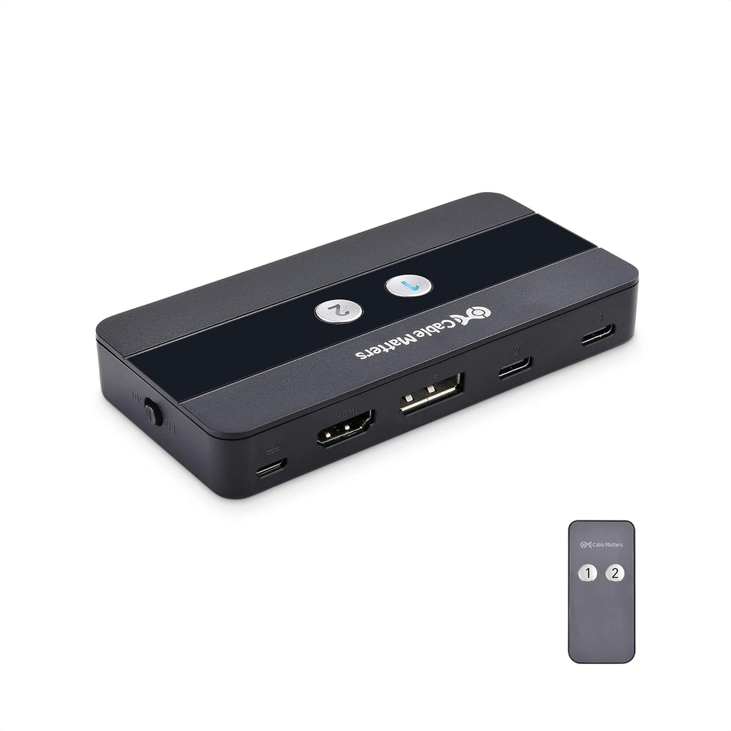 Cable Matters Dual 4K 60Hz USB C KVM Switch 2 Computers / KVM Switch USB C with HDMI, DisplayPort & 4x USB 3.0 - Remote Control Thunderbolt 4 USB4 Compatible for MacBook Pro, XPS, Surface Pro and More