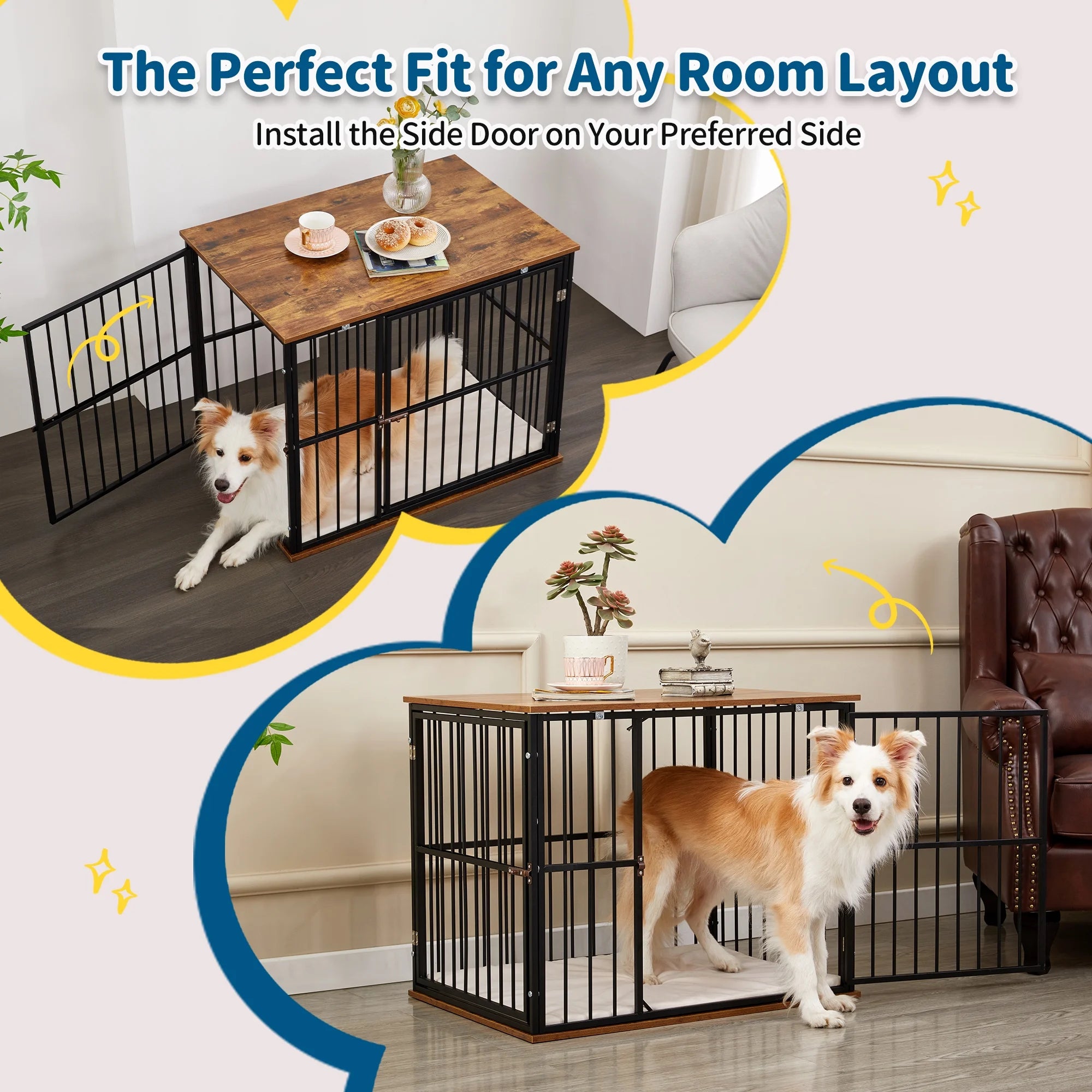 Medium Wooden Dog Crate Furniture with Washable Cushion J5452