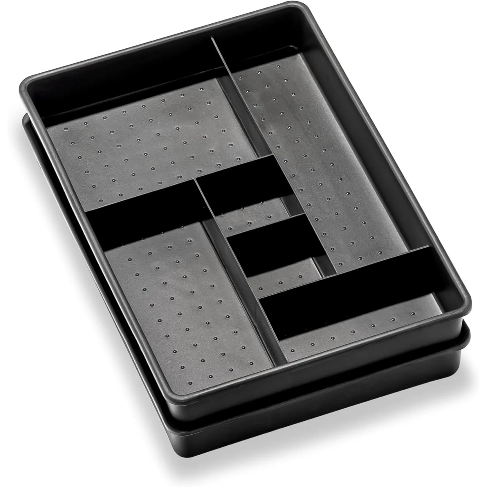 Set of 2 Plastic 6-Compartment Drawer Organizer Trays, Granite F5725