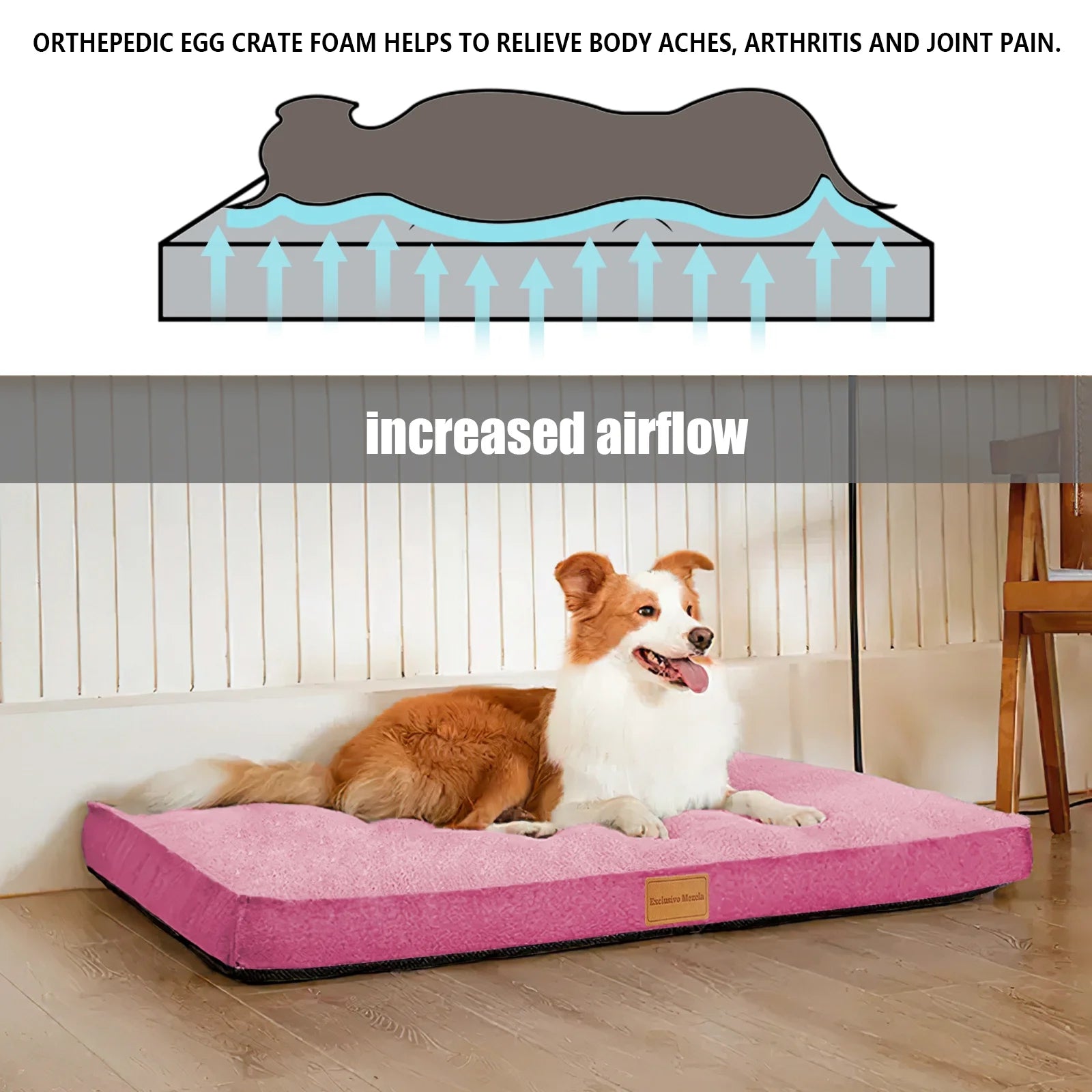 Orthopedic Pet Bed for Medium Dogs, Pink, Removable Washable Cover B1147