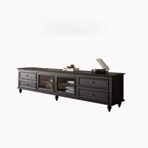 Television Stands American retro high-end black solid wood TV cabinet bedroom living room home light luxury high style floor-standing TV cabinet TV Stand(200X40X55CM)
