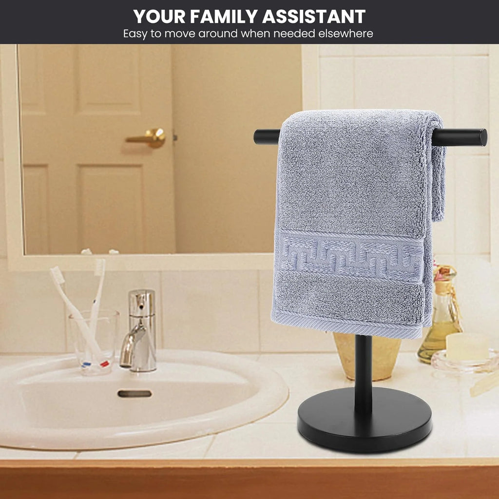 T-Shape Bath Hand Towel Holder Stand, Stainless Steel, Matte Black J343