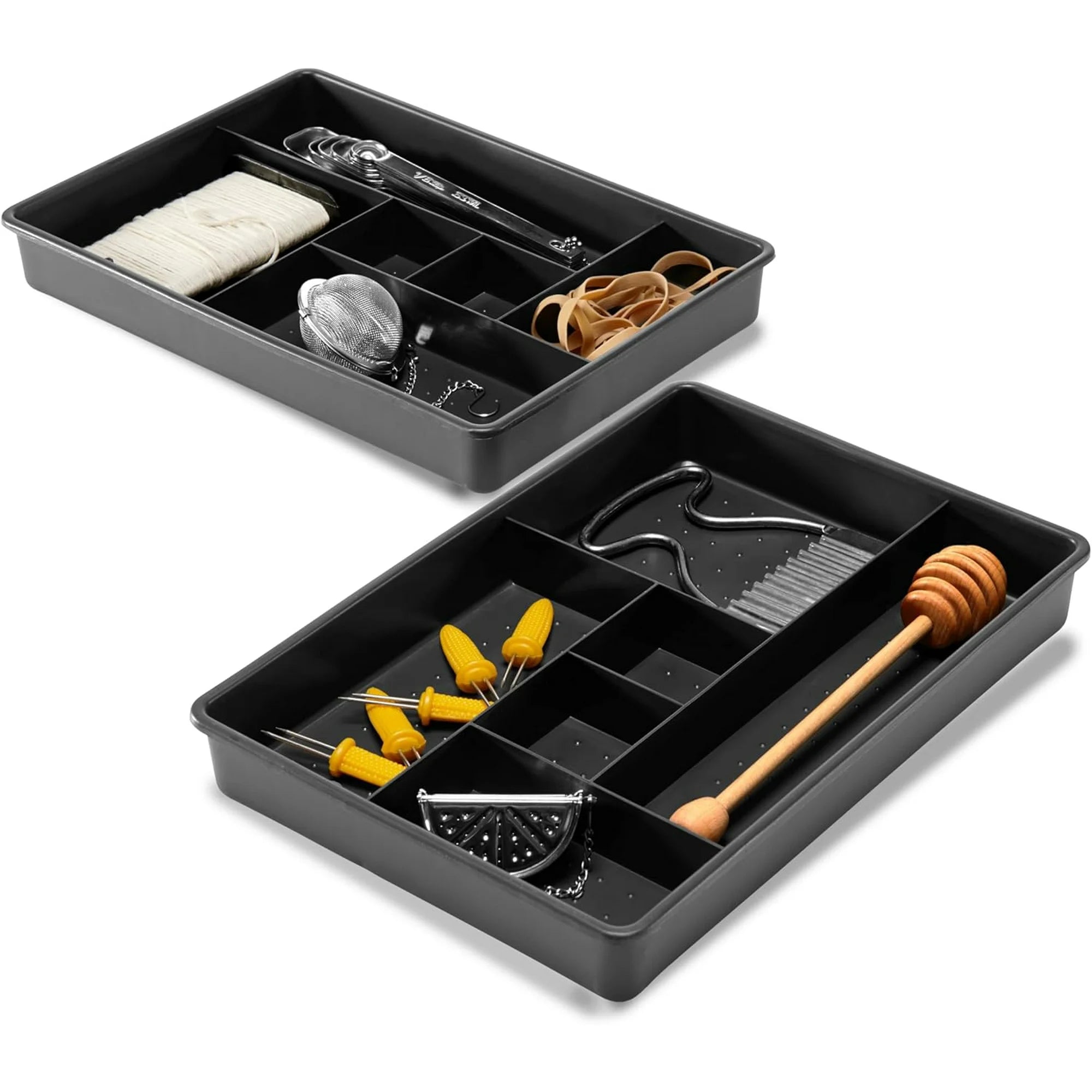 Set of 2 Plastic 6-Compartment Drawer Organizer Trays, Granite F5725