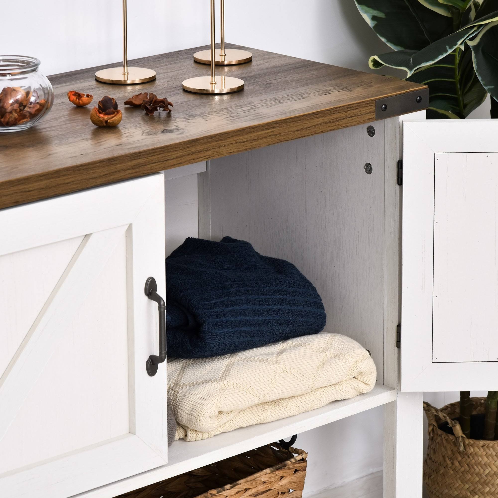 2-Door Freestanding Storage Cabinet with Bottom Shelf, White A85495