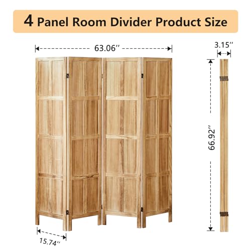 4 Panel Room Divider, 5.6 FT Folding Privacy Screen, Wooden Freestanding Partition for Home Office S53986