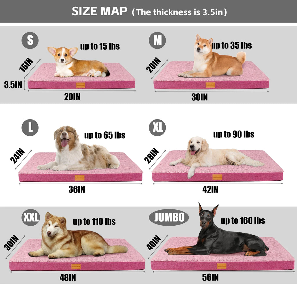 Orthopedic Pet Bed for Medium Dogs, Pink, Removable Washable Cover B1147