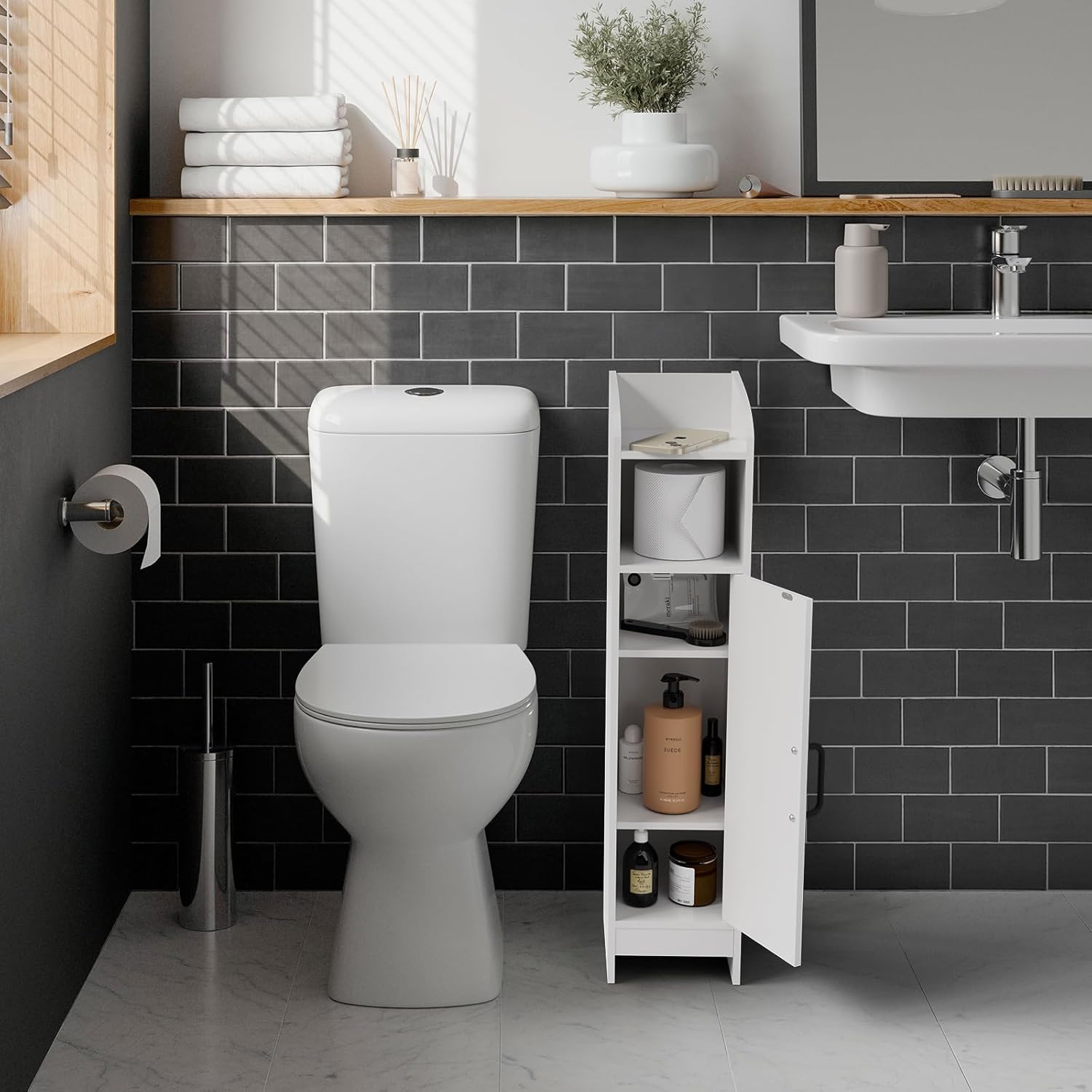 Bathroom Storage Cabinet with Door and Adjustable Shelves L8916