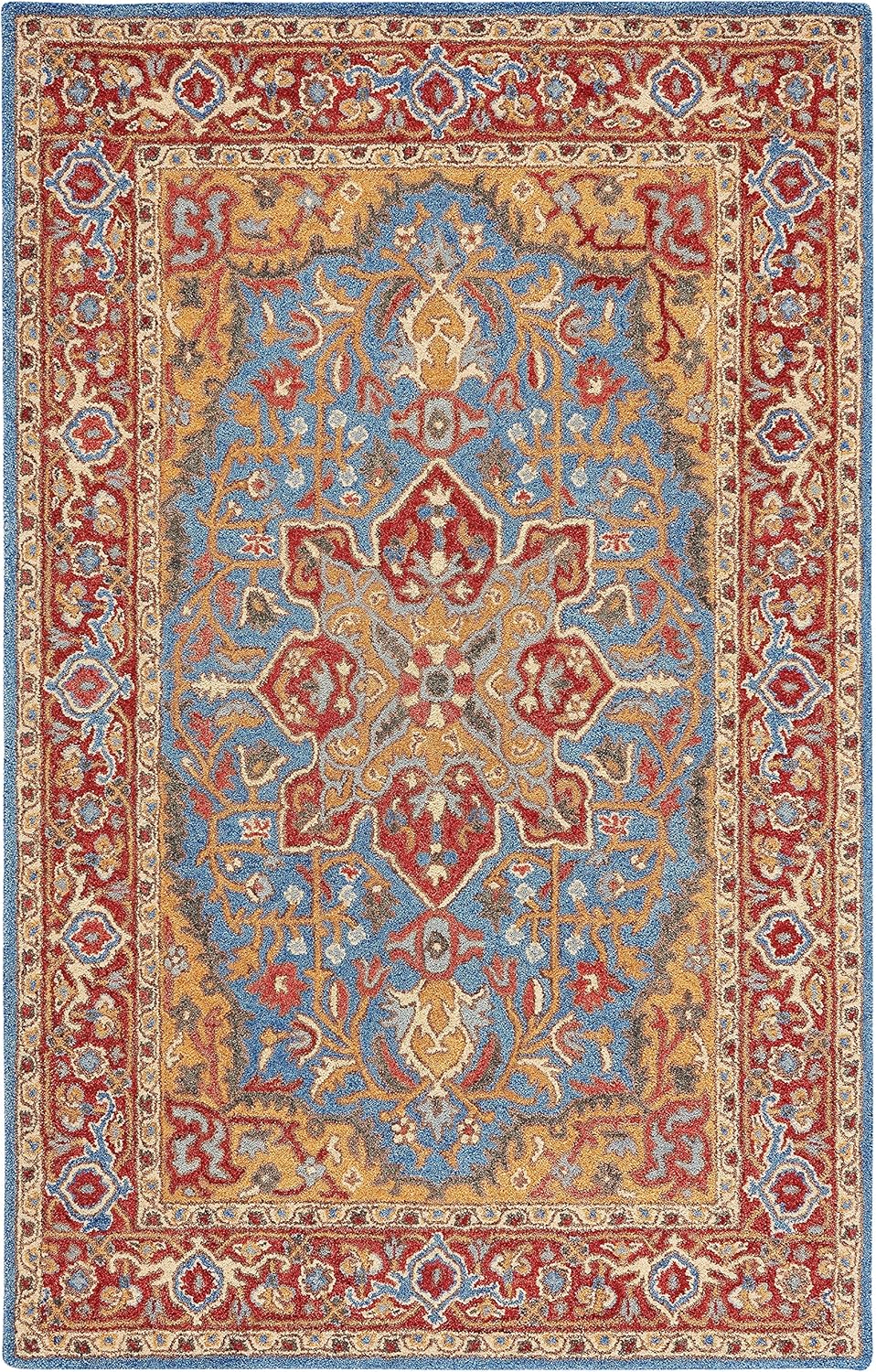 Antique Oriental Wool Area Rug - 8' x 10', Red & Blue H382459