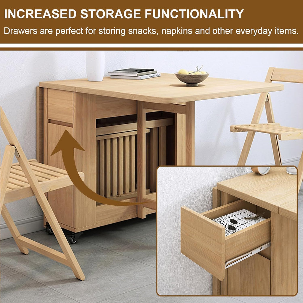 Folding Dining Table with 4 Chairs and Wheels H93552