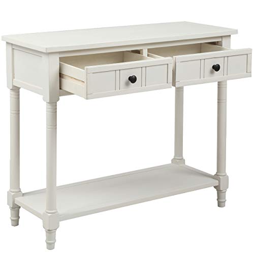 Narrow Console Table with 2 Drawers and Storage Shelf, Retro Wood Entryway Table A838