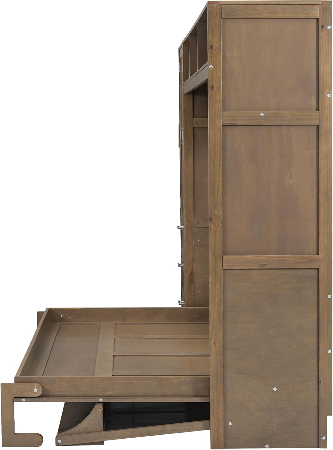 Full Size Murphy Bed Frame with Wardrobe, 3 Drawers and Shelves P729
