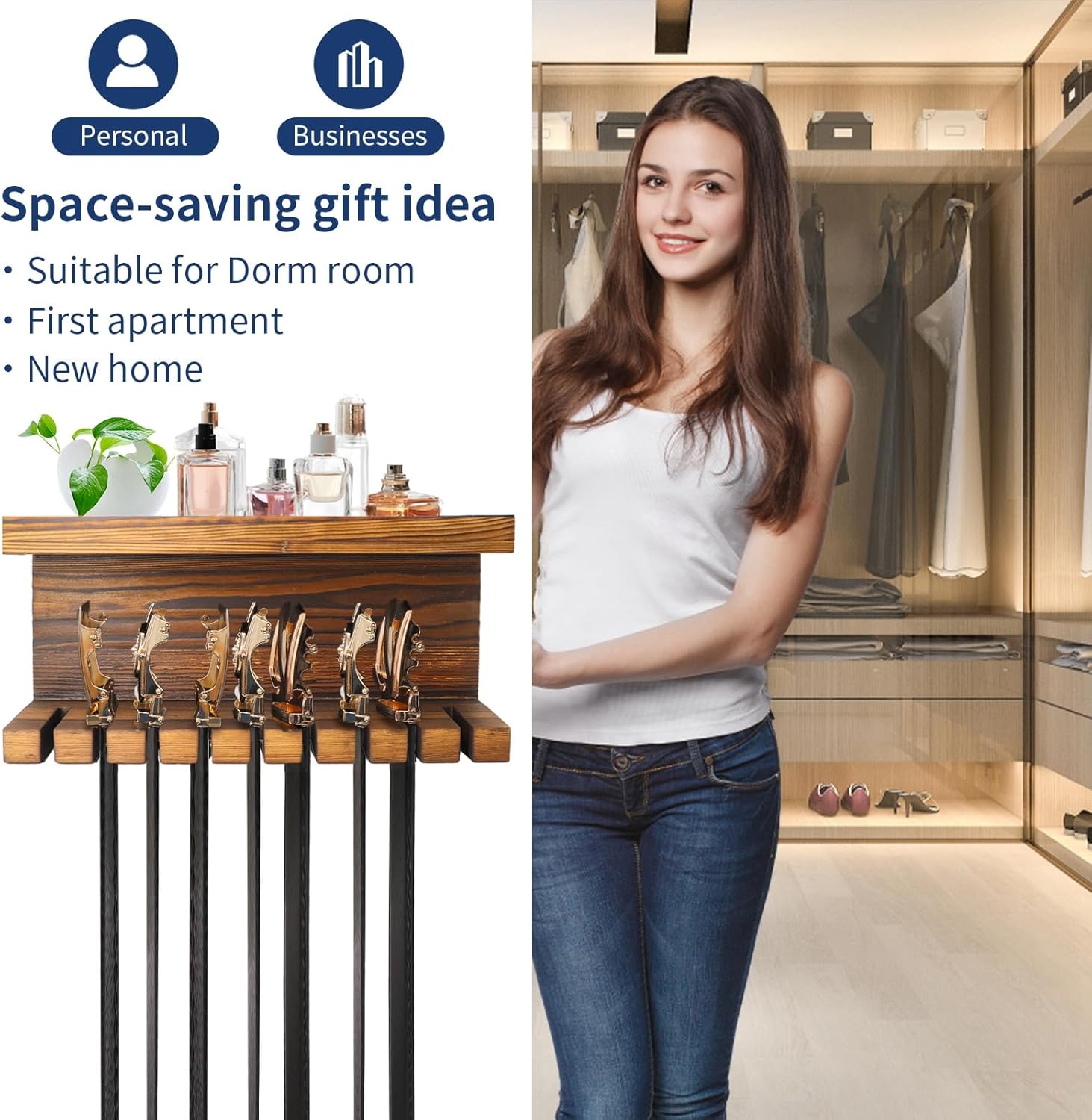 Belt Storage Organizer with Double Shelving Platform for Closet V84509