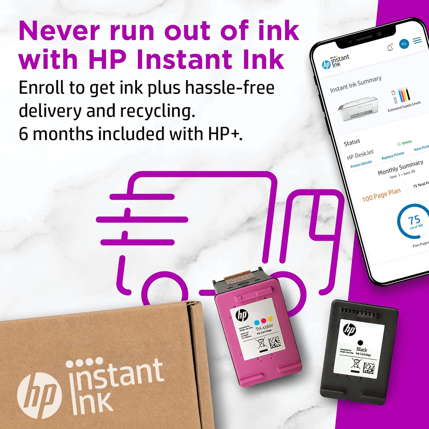 Wireless Color All-in-One Printer with 6 Months Instant Ink, Pack of 2 O1298