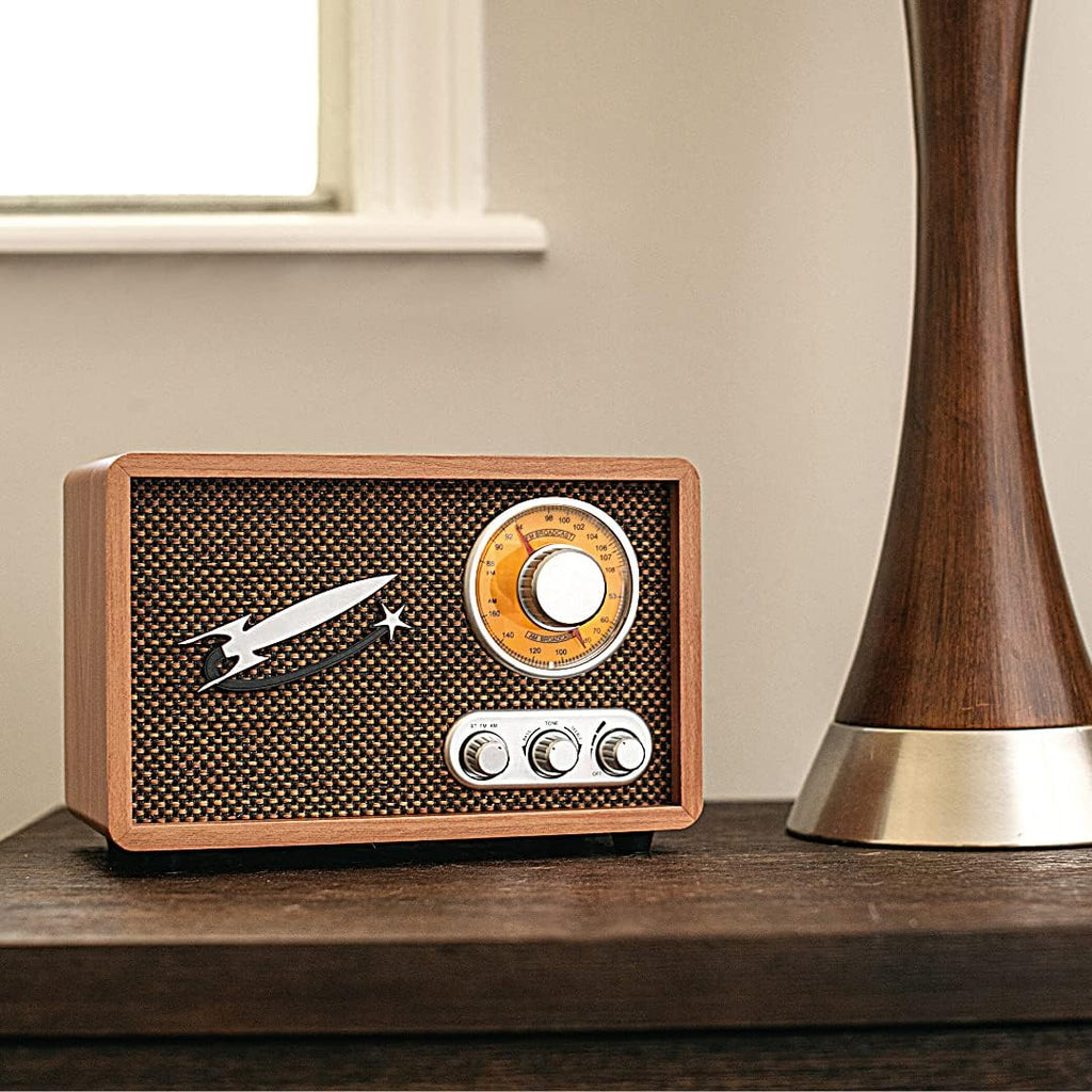 Retro Radio AM FM with Bluetooth, Vintage Wood V908