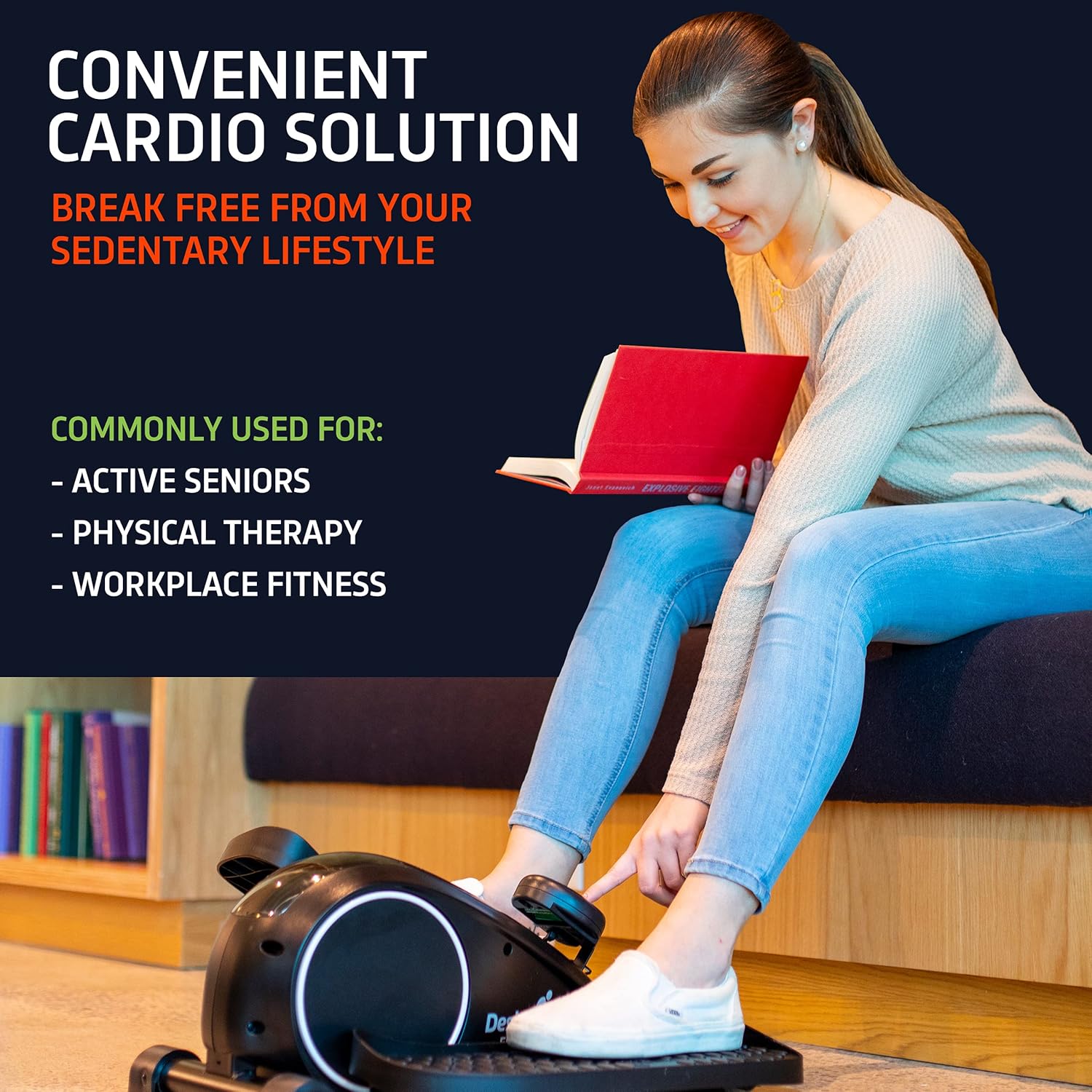 Under Desk Elliptical Machine, Compact Seated Pedal Exerciser, Black R37785