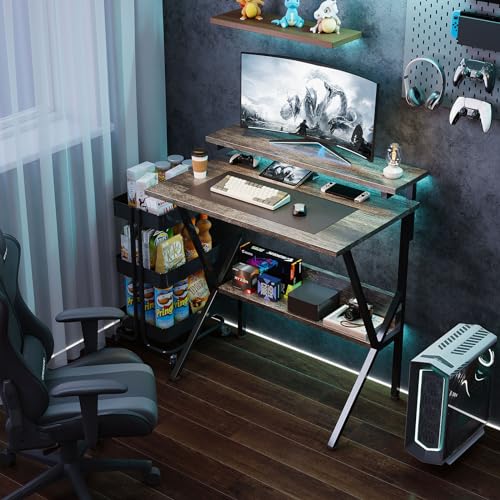 Small Desk with Adjustable Monitor Stand for Small Spaces, Grey T895